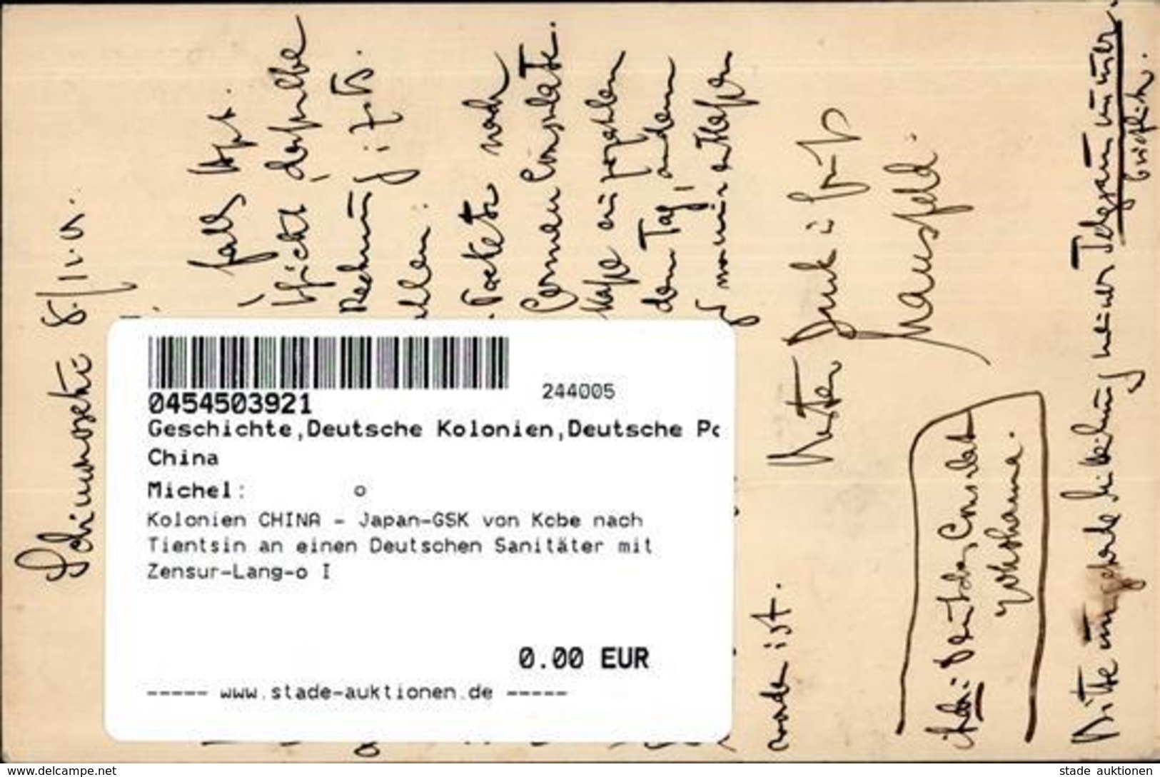 Kolonien CHINA - Japan-GSK Von Kobe Nach Tientsin An Einen Deutschen Sanitäter Mit Zensur-Lang-o I Colonies - Geschichte