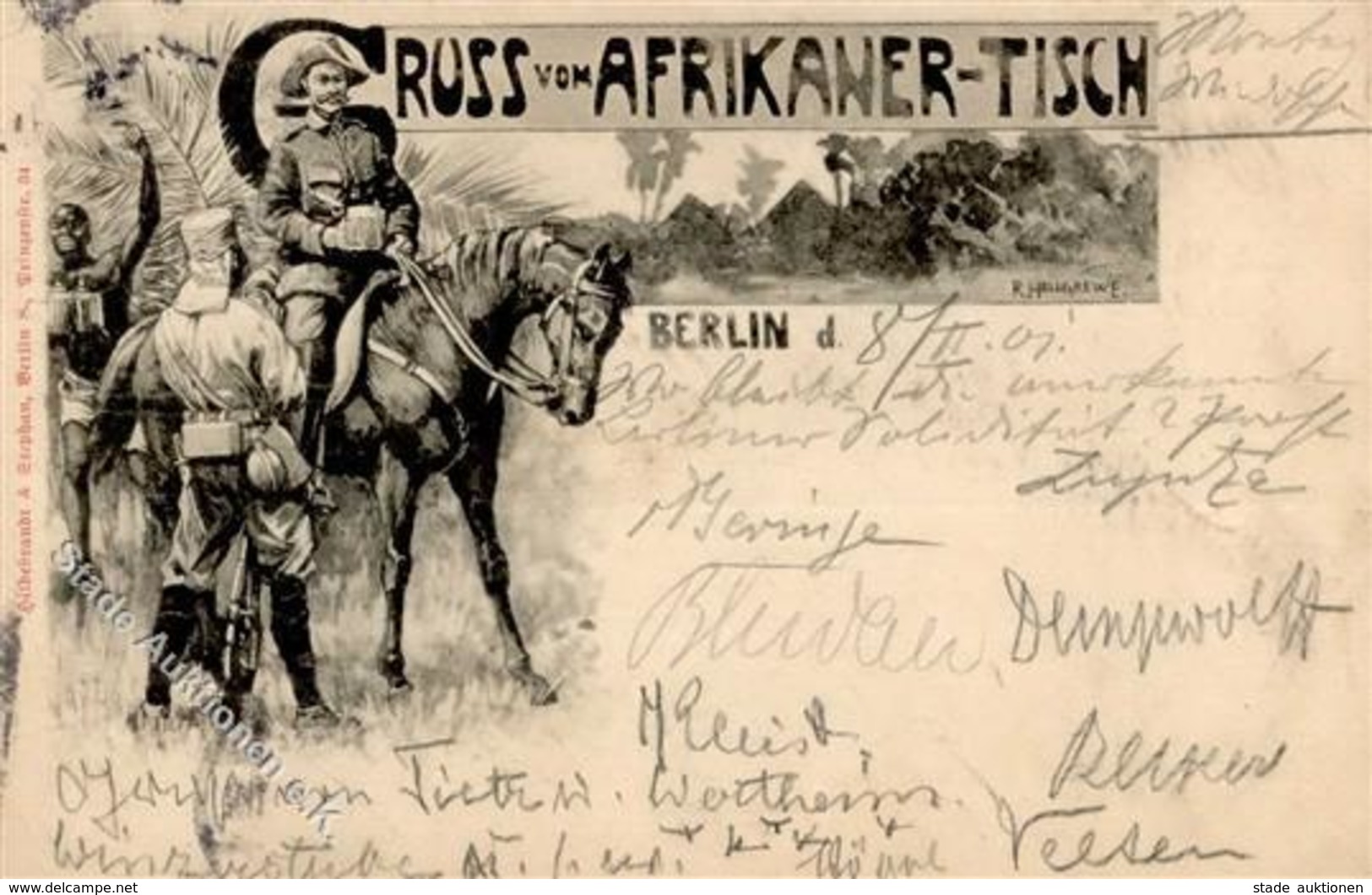 Kolonien Afrikanertisch Sign. Hellgrewe, R. 1901 Gelaufen DR I-II (fleckig) Colonies - Storia