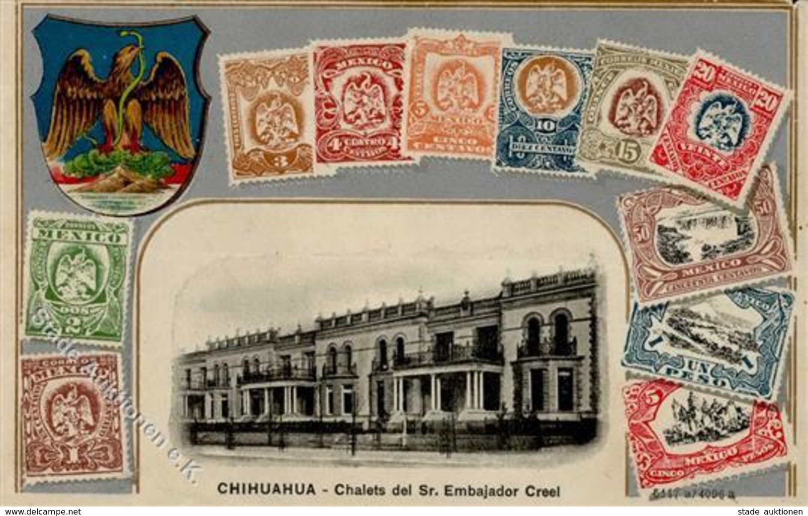 Postwesen Mexico Chihuahua Ansichtskarte Mit 11 Aufgedruckten Briefmarken Präge-Karte I-II - Non Classificati