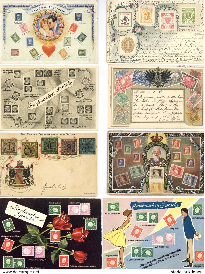 Briefmarkensprache Briefmarkenabbildungen Album Mit Circa 100 Ansichtskarten Meist 1900 Bis 60'er Jahre I-II - Non Classificati