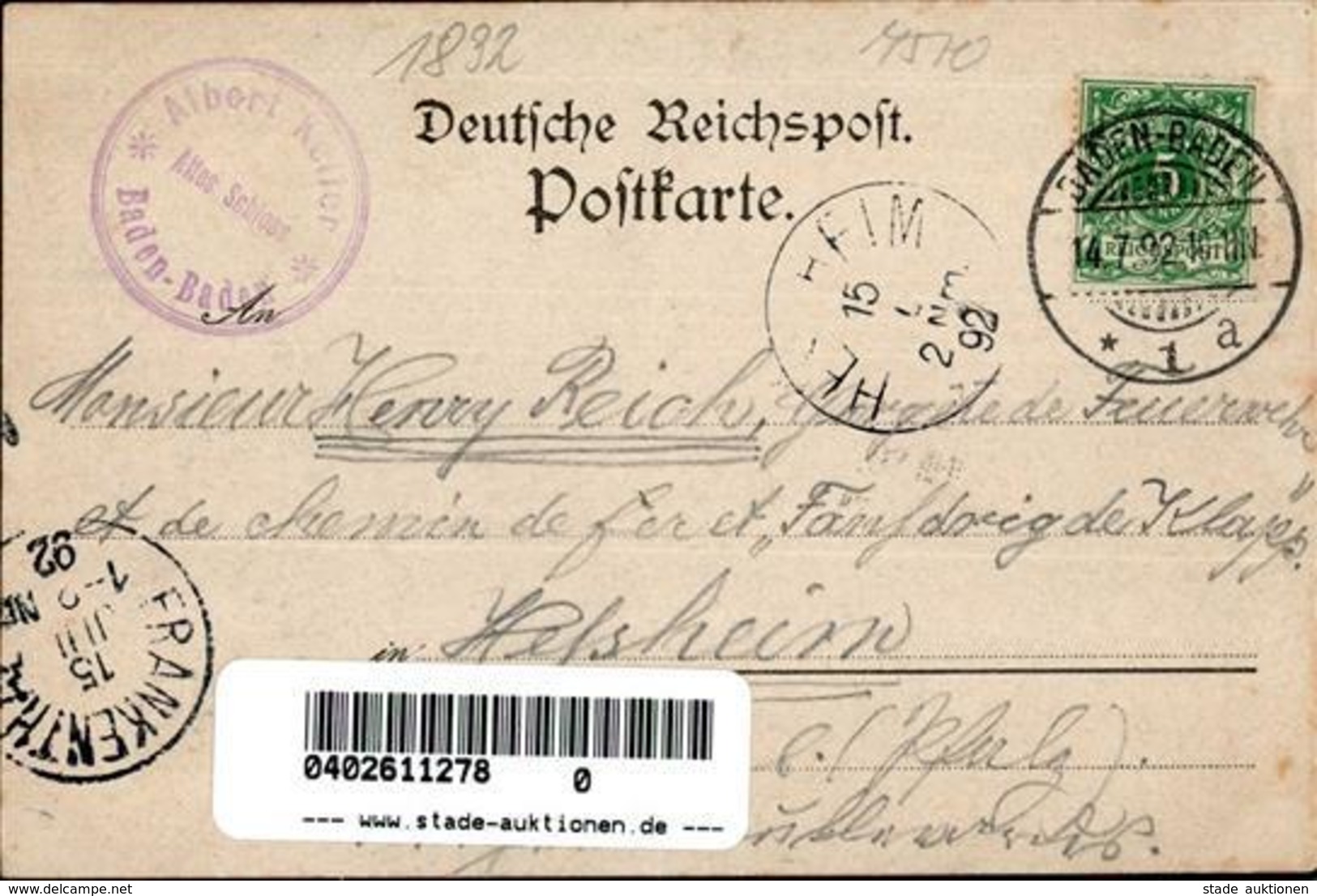Vorläufer Schloss Baden-Baden 1892 I-II - Non Classificati