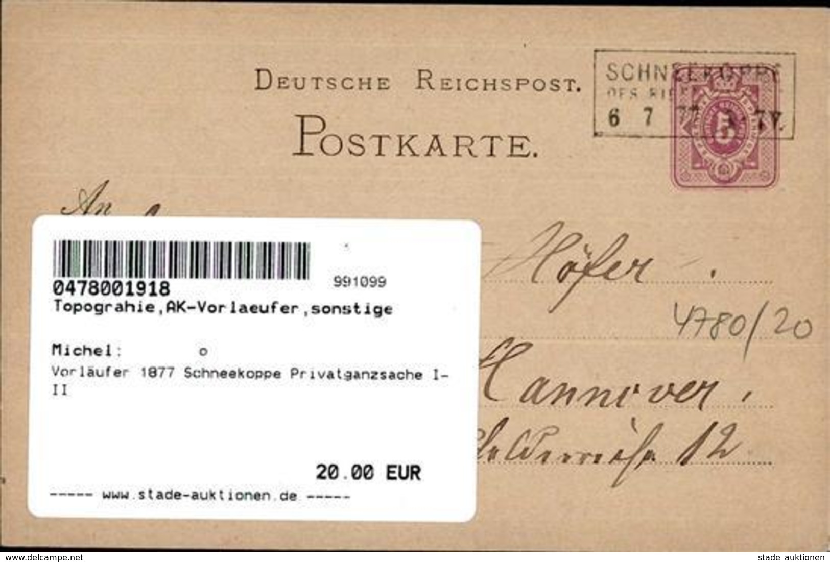 Vorläufer 1877 Schneekoppe Privatganzsache I-II - Non Classificati