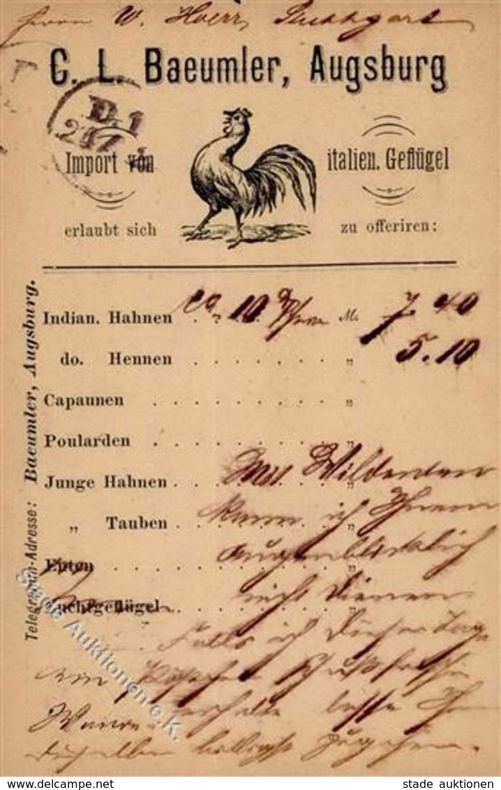 Vorläufer 1882 Augsburg (8900) Geflügel C. L. Baeumler Privatganzsache I-II - Non Classificati