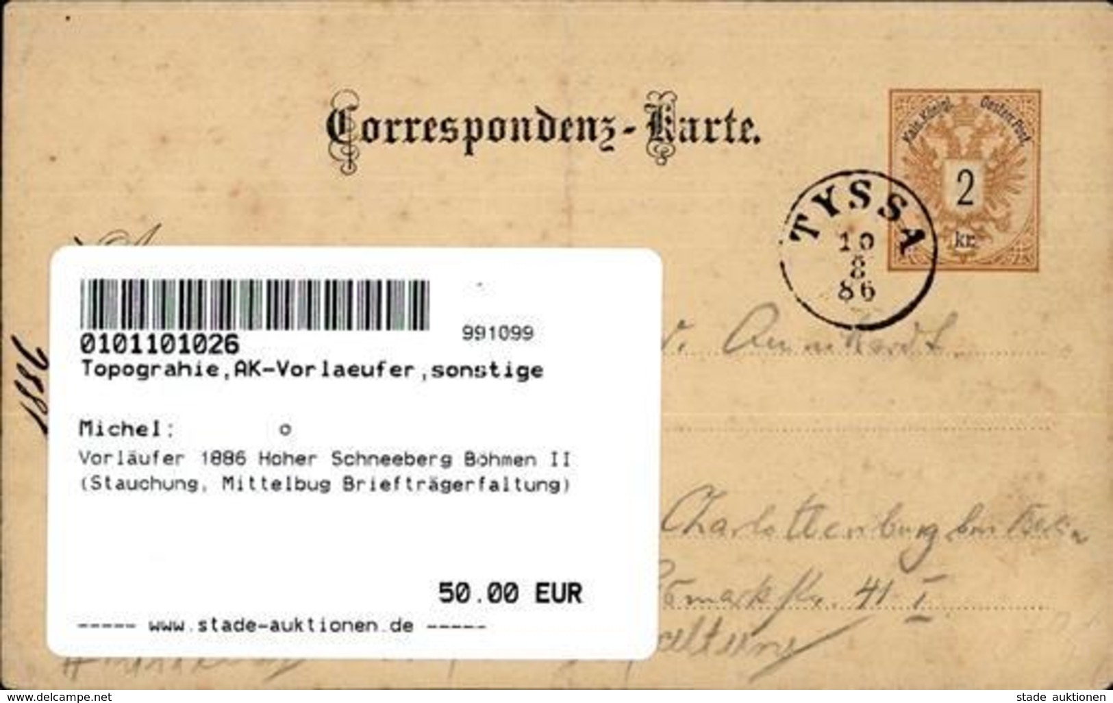 Vorläufer 1886 Hoher Schneeberg Böhmen II (Stauchung, Mittelbug Briefträgerfaltung) - Non Classificati
