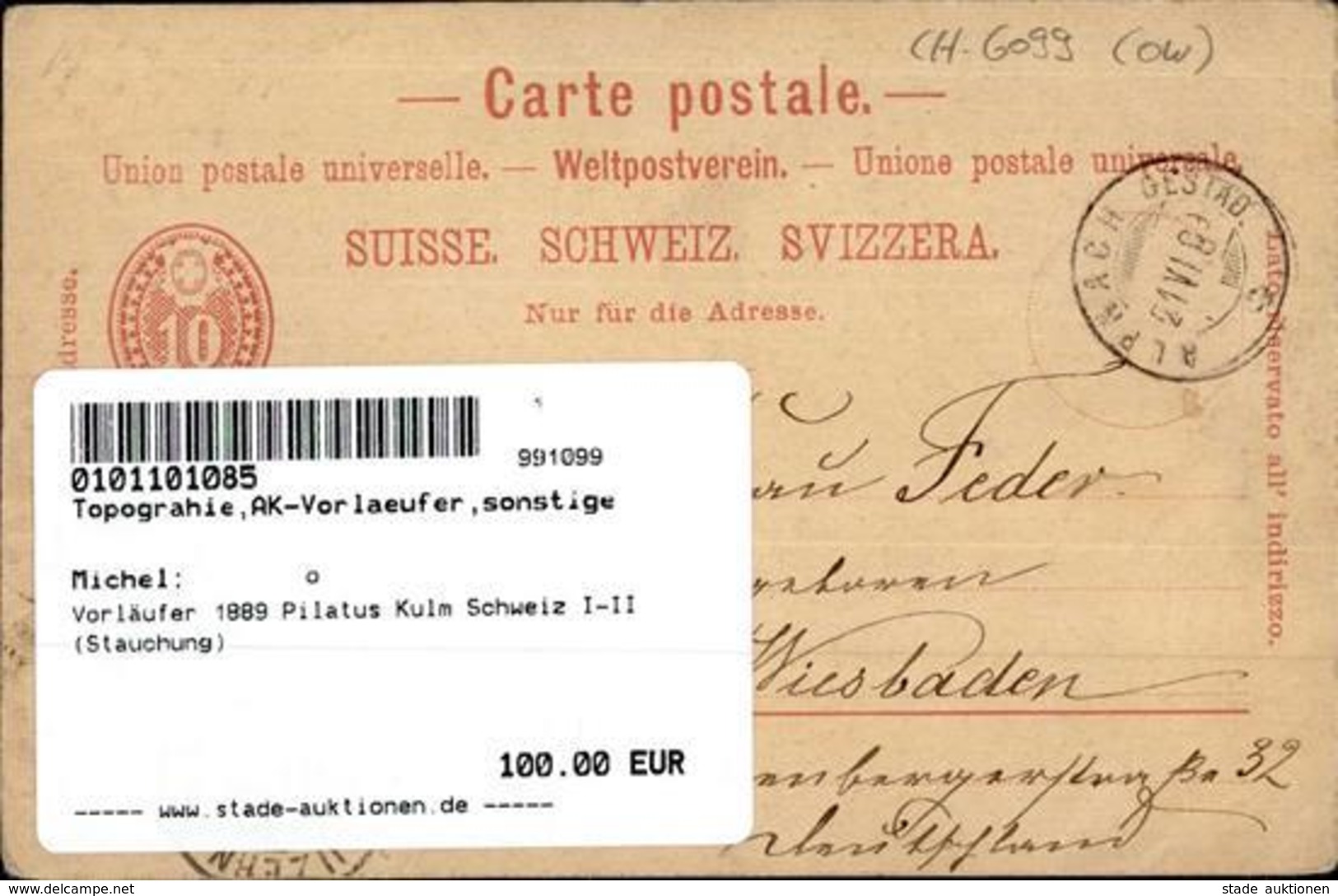 Vorläufer 1889 Pilatus Kulm Schweiz I-II (Stauchung) - Non Classificati
