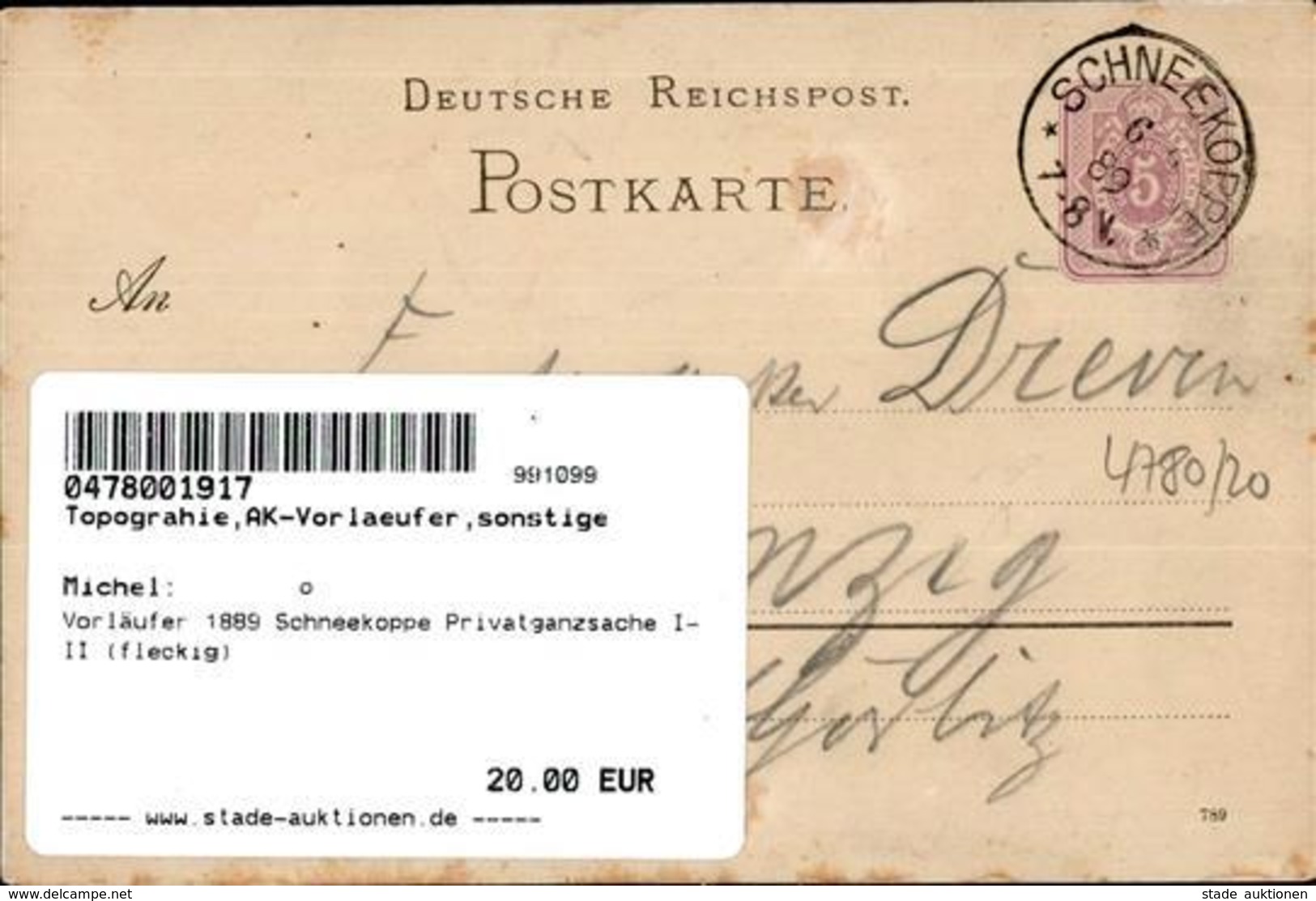 Vorläufer 1889 Schneekoppe Privatganzsache I-II (fleckig) - Non Classificati