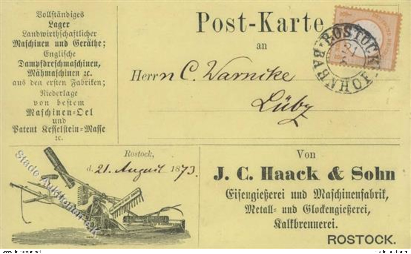 Vorläufer Rostock 21.8.1872 Firma Haack Und Sohn Maschinenfabrik Attest Brugger I- R!R!R! - Non Classificati