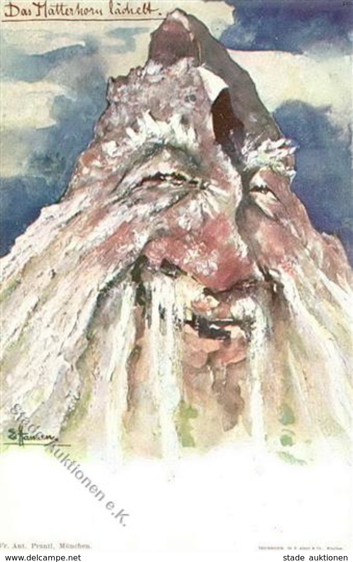 Berggesicht Sign. Hansen Das Matterhorn Lächelt Künstlerkarte I-II - Fiabe, Racconti Popolari & Leggende