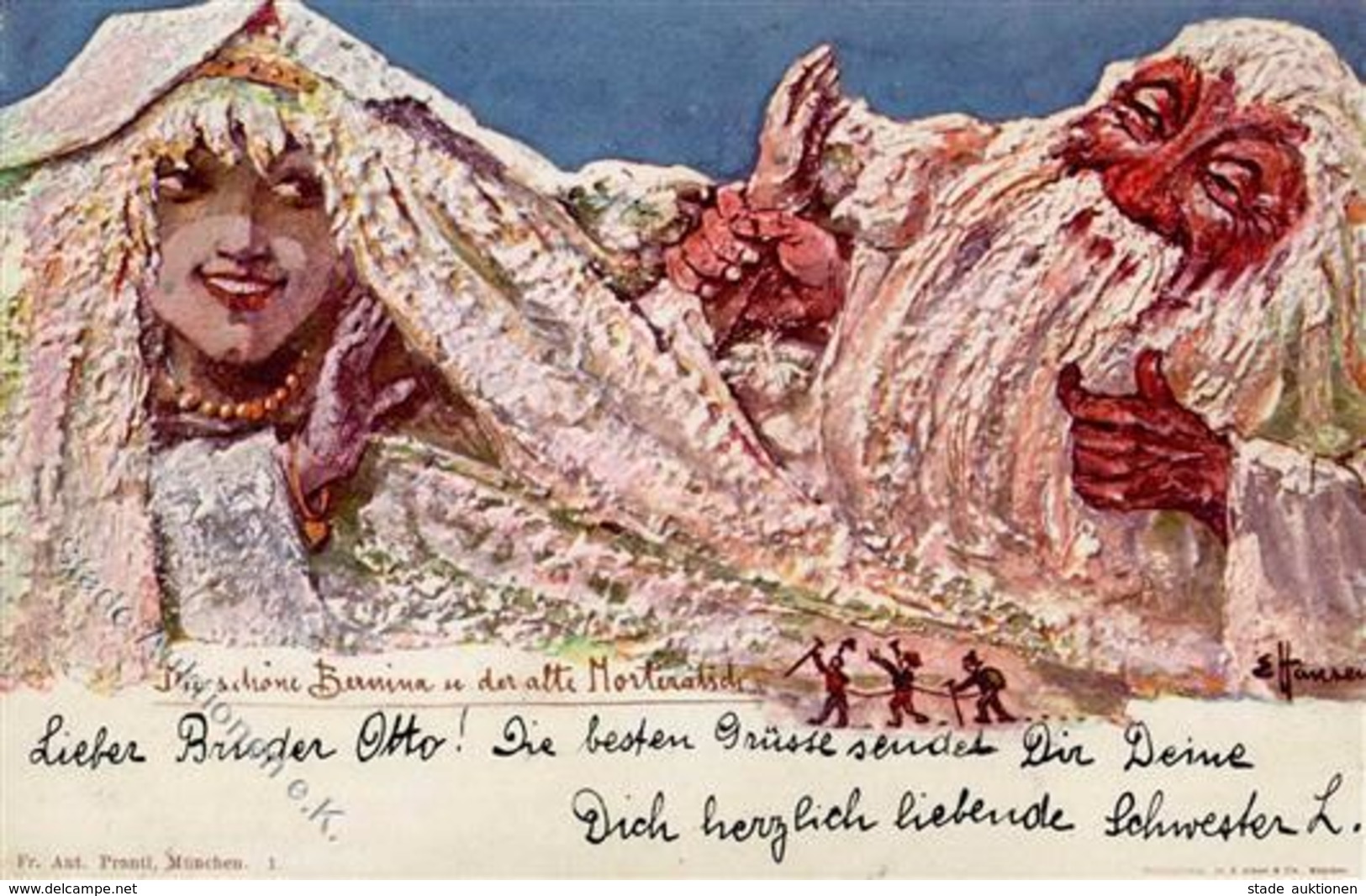 Berggesicht Sign. Hansen Die Schöne Bernina U. Der Alte Monteratsch Künstlerkarte 1898 I-II - Märchen, Sagen & Legenden