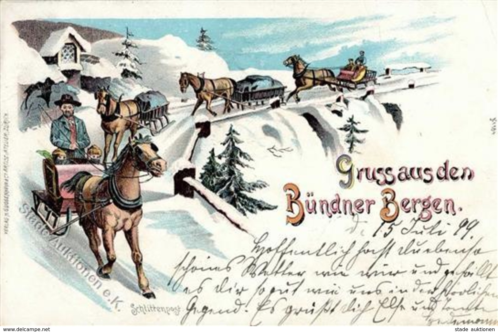 Gruss Aus Den Bergen St. Moritz (7500) Schweiz Bündner Berge Schlittenpost Lithographie 1899 I-II (Marke Teilweise Entfe - Fiabe, Racconti Popolari & Leggende