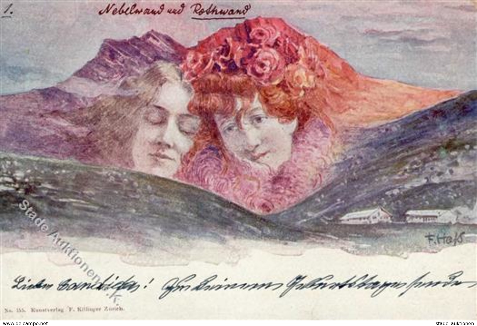 Berggesicht Nebelwand Und Rothwand Sign. Hass, F.  Künstlerkarte 1899 I-II (Marke Entfernt) - Fiabe, Racconti Popolari & Leggende