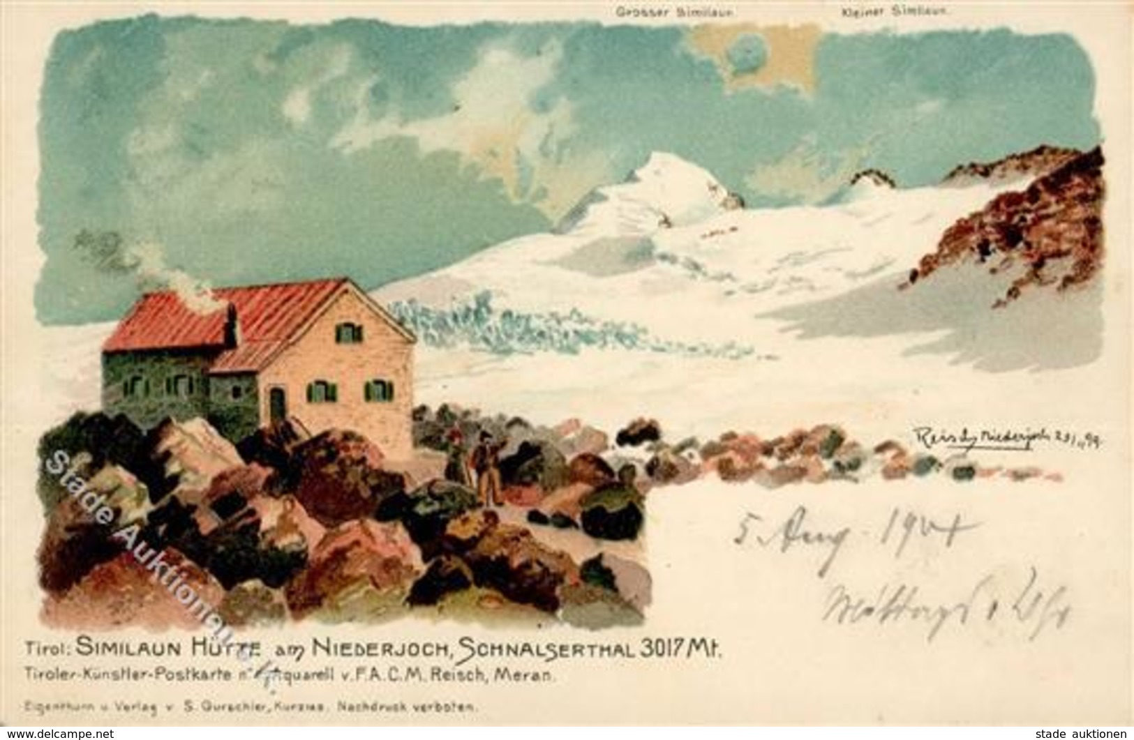 Berghütte Similaun Hütte Tirol Sign. Reisch Hüttenstempel Künstlerkarte I-II Cabane - Vertellingen, Fabels & Legenden