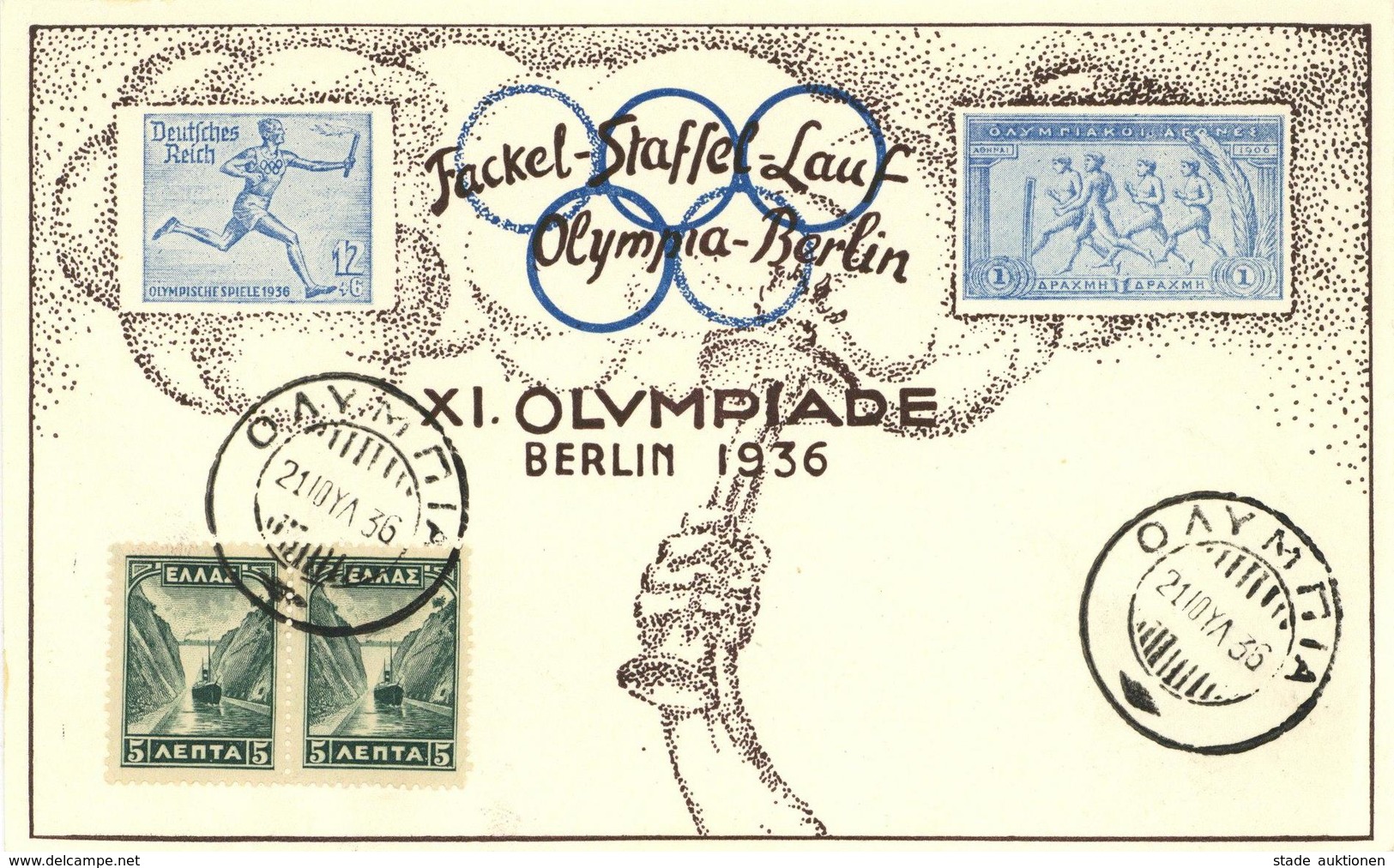 BERLIN OLYMPIA 1936 - FACKEL-STAFFELLAUF-Karte Mit Griechischem S-o I - Giochi Olimpici
