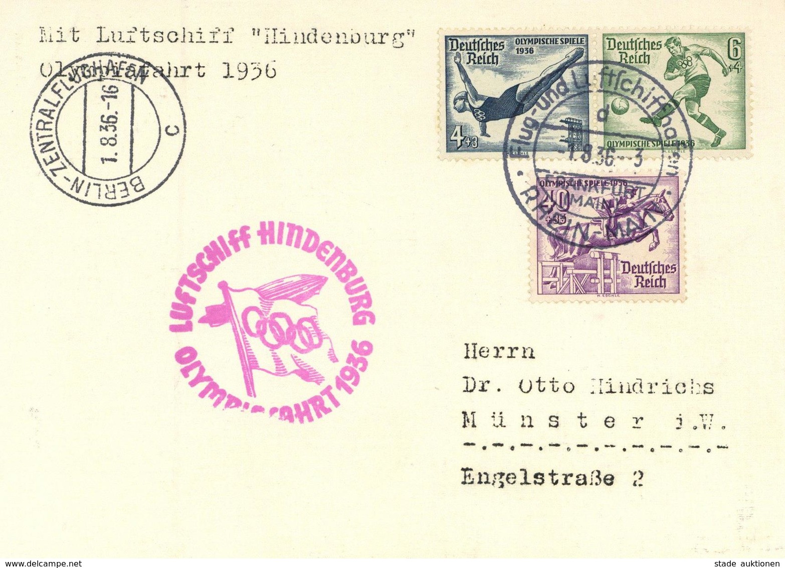 BERLIN OLYMPIA 1936 - Zeppelinkarte OLYMPIAFAHRT 1936 I - Giochi Olimpici