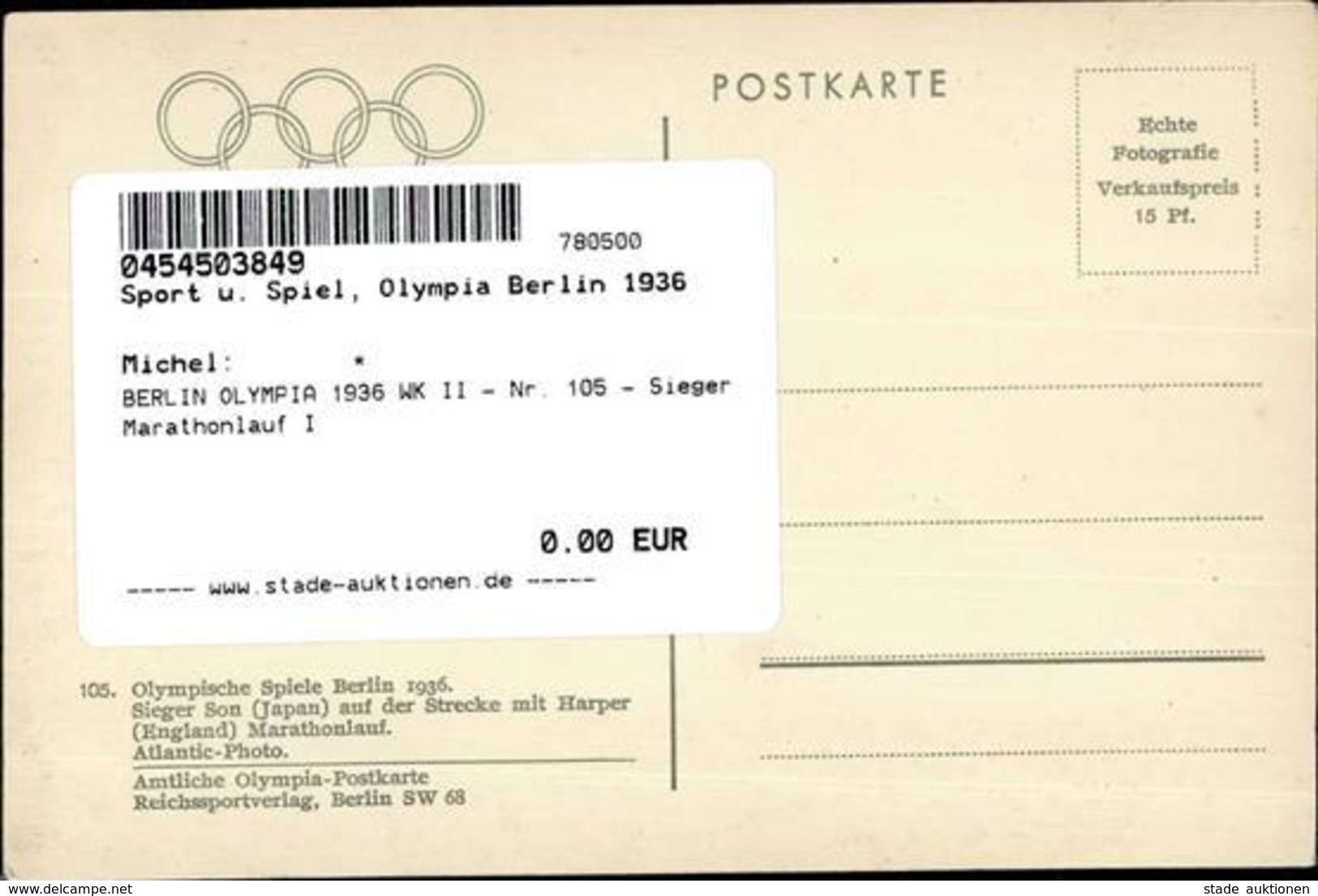 BERLIN OLYMPIA 1936 WK II - Nr. 105 - Sieger Marathonlauf I - Giochi Olimpici