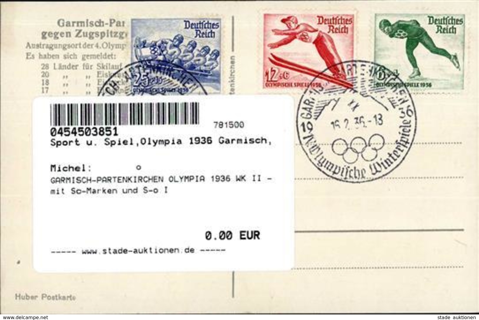 GARMISCH-PARTENKIRCHEN OLYMPIA 1936 WK II - Mit So-Marken Und S-o I - Giochi Olimpici