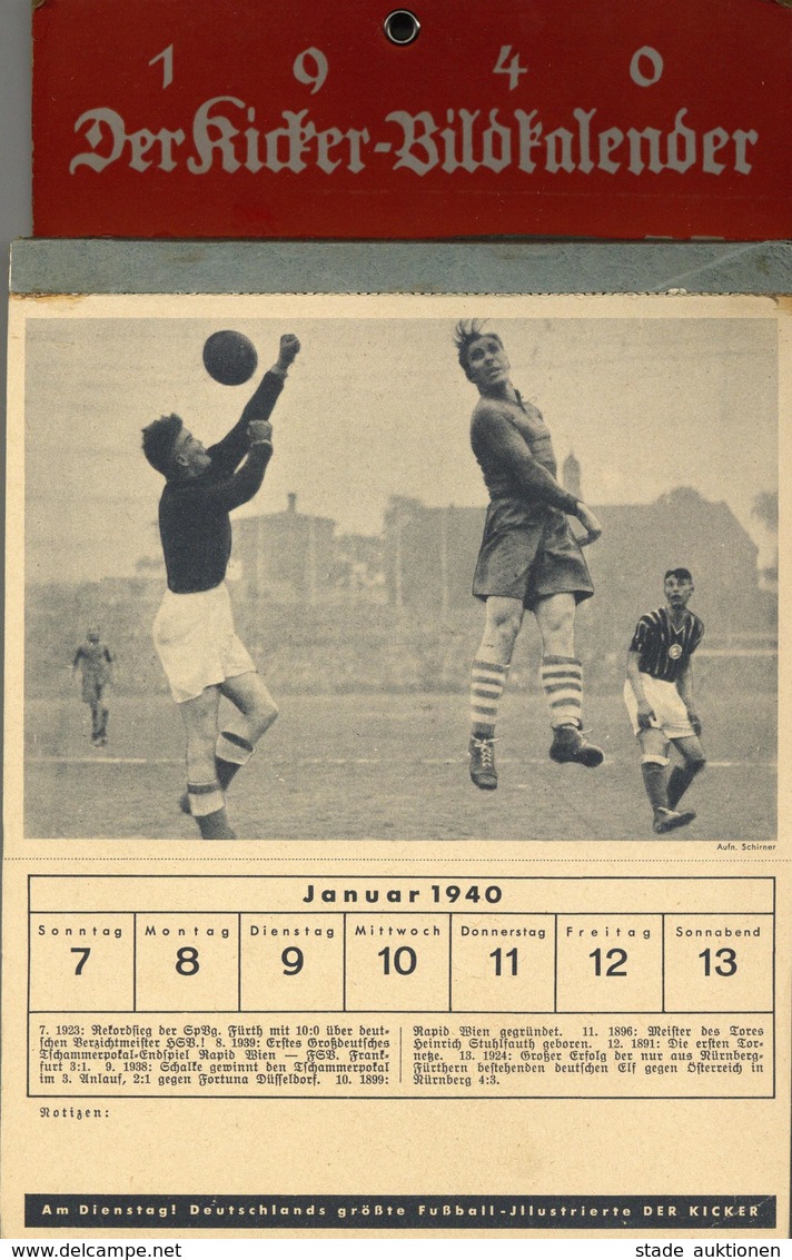 FUSSBALL - Der KICKER-FUSSBALL-BILDKALENDER 1940 - (ab 7.1.-31.12.1940) Mit über 50 Fussball-Ansichtskarten (zum Herauss - Voetbal