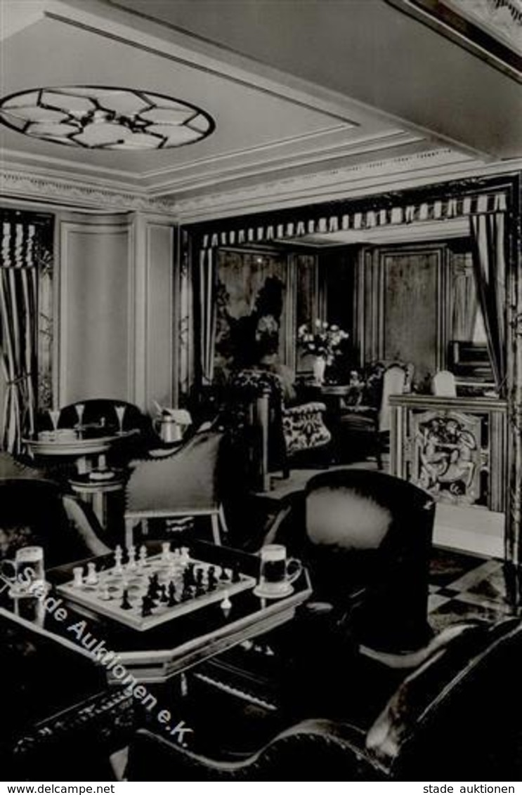 SCHACH - Rauchzimmer Auf D. Dampfer Deutschland Mit Schachbrett I - Schach