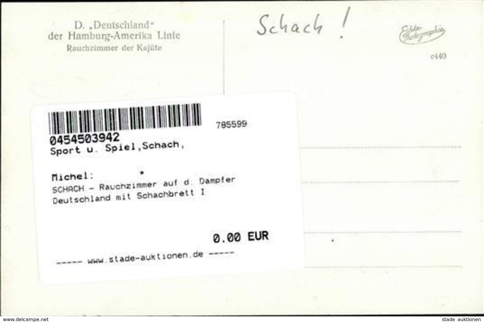 SCHACH - Rauchzimmer Auf D. Dampfer Deutschland Mit Schachbrett I - Scacchi