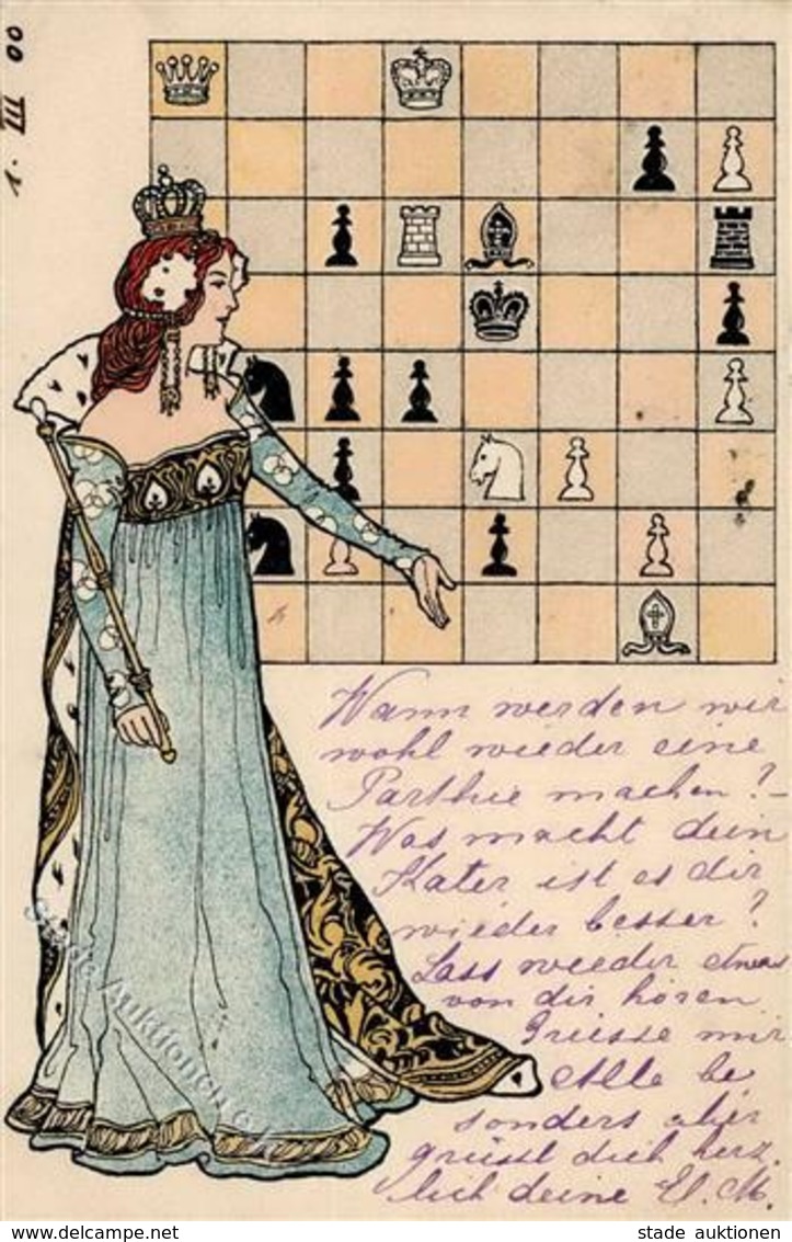 Schach Schach Frau  Künstlerkarte 1900 I-II - Scacchi