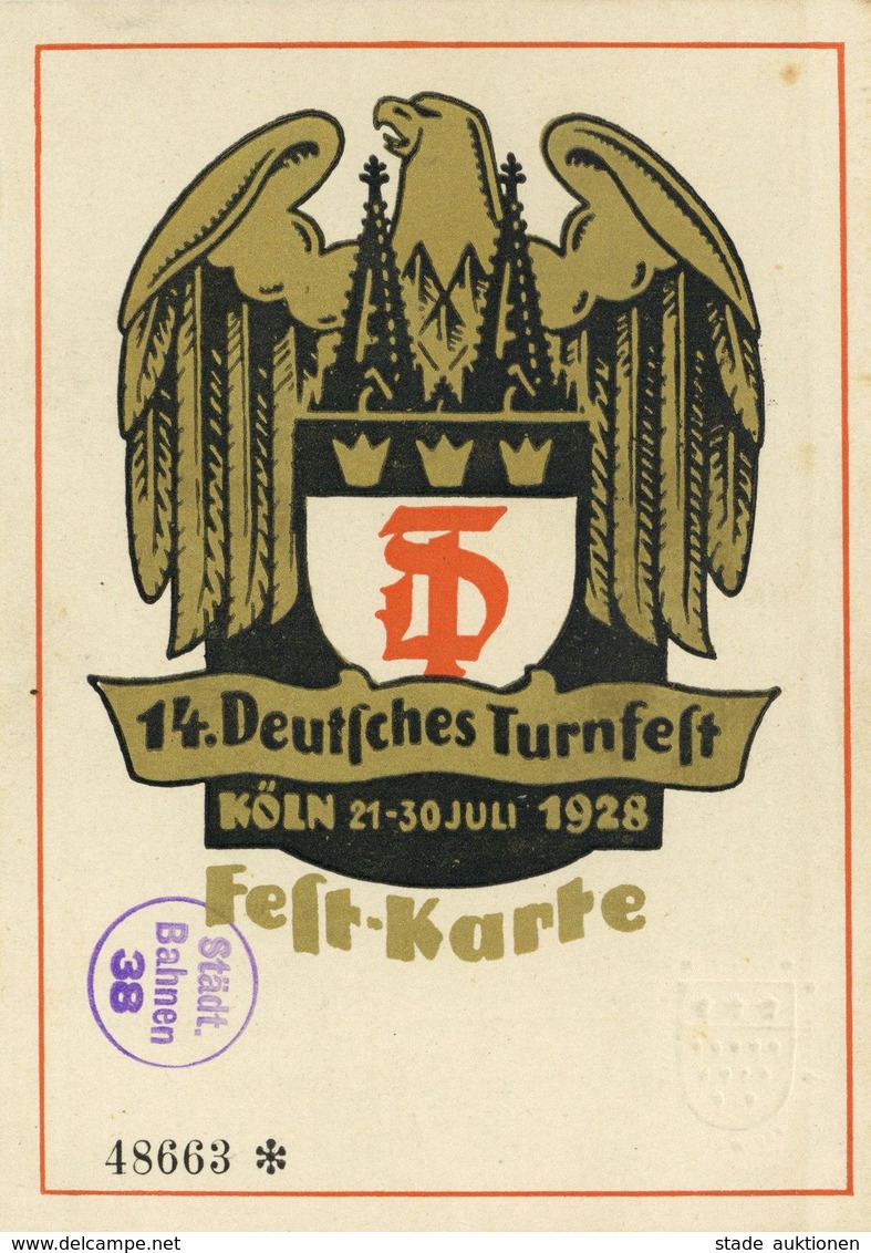KÖLN - Festkarte 14. DEUTSCHES TURNFEST 1928 (keine Ak) I - Atletica
