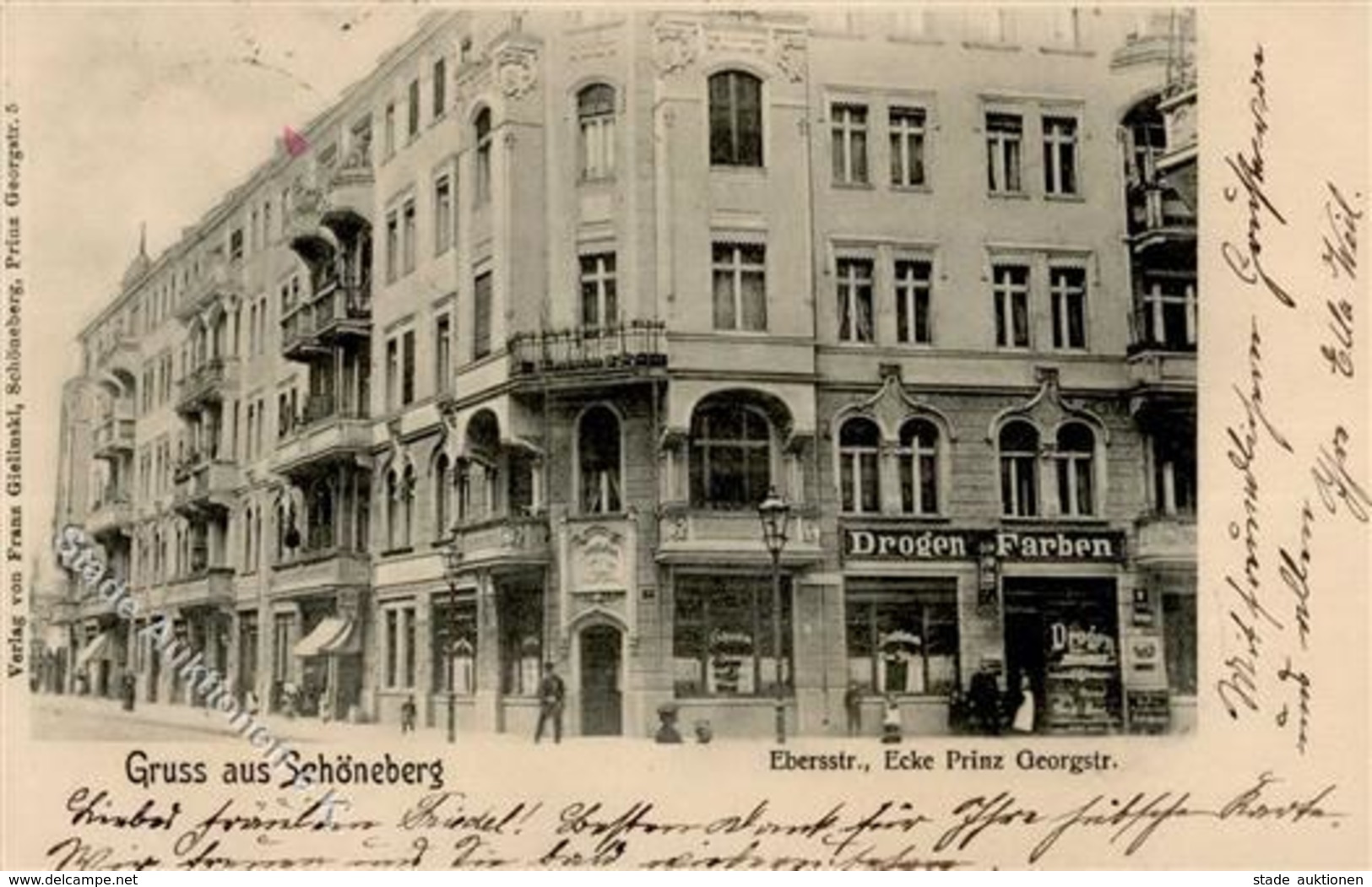 Schöneberg (1000) Ebersstr. Ecke Prinz Georgstr. Drogen U. Farbenhandlung 1906 I-II (fleckig) - Guerra 1914-18