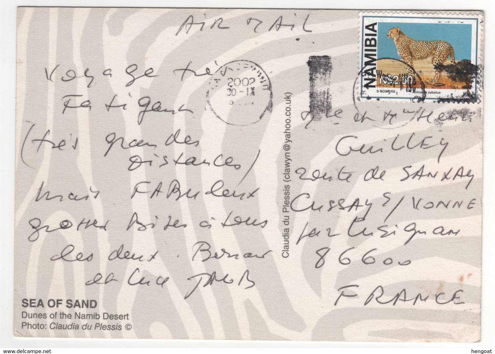 Beau Timbre   Sur Carte , Cp , Postcard Du  30 IX 2002 - Namibie (1990- ...)