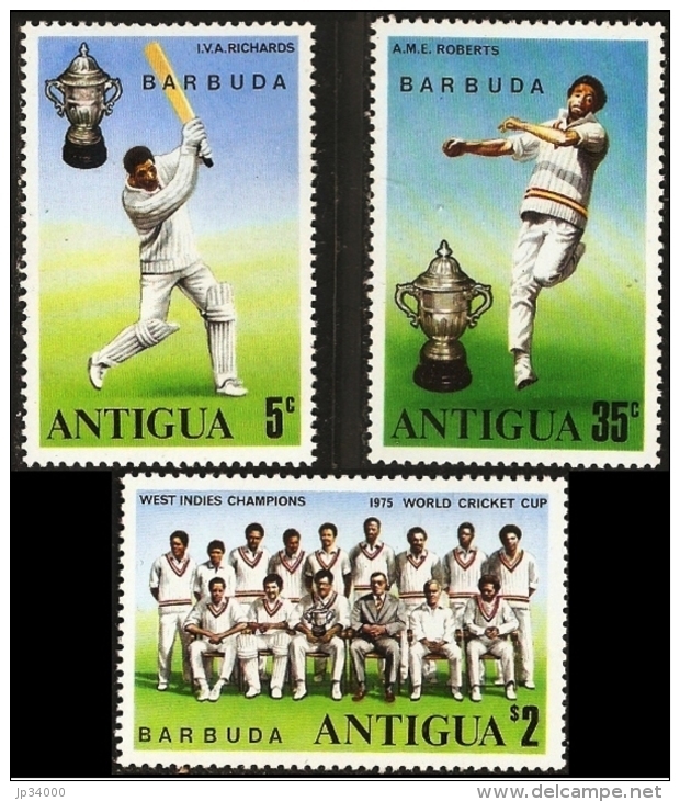 ANTIGUA Cricket, Serie Complete 3 Valeurs ** MNH. Neuf Sans Charniere. World Cricket Cup - Cricket