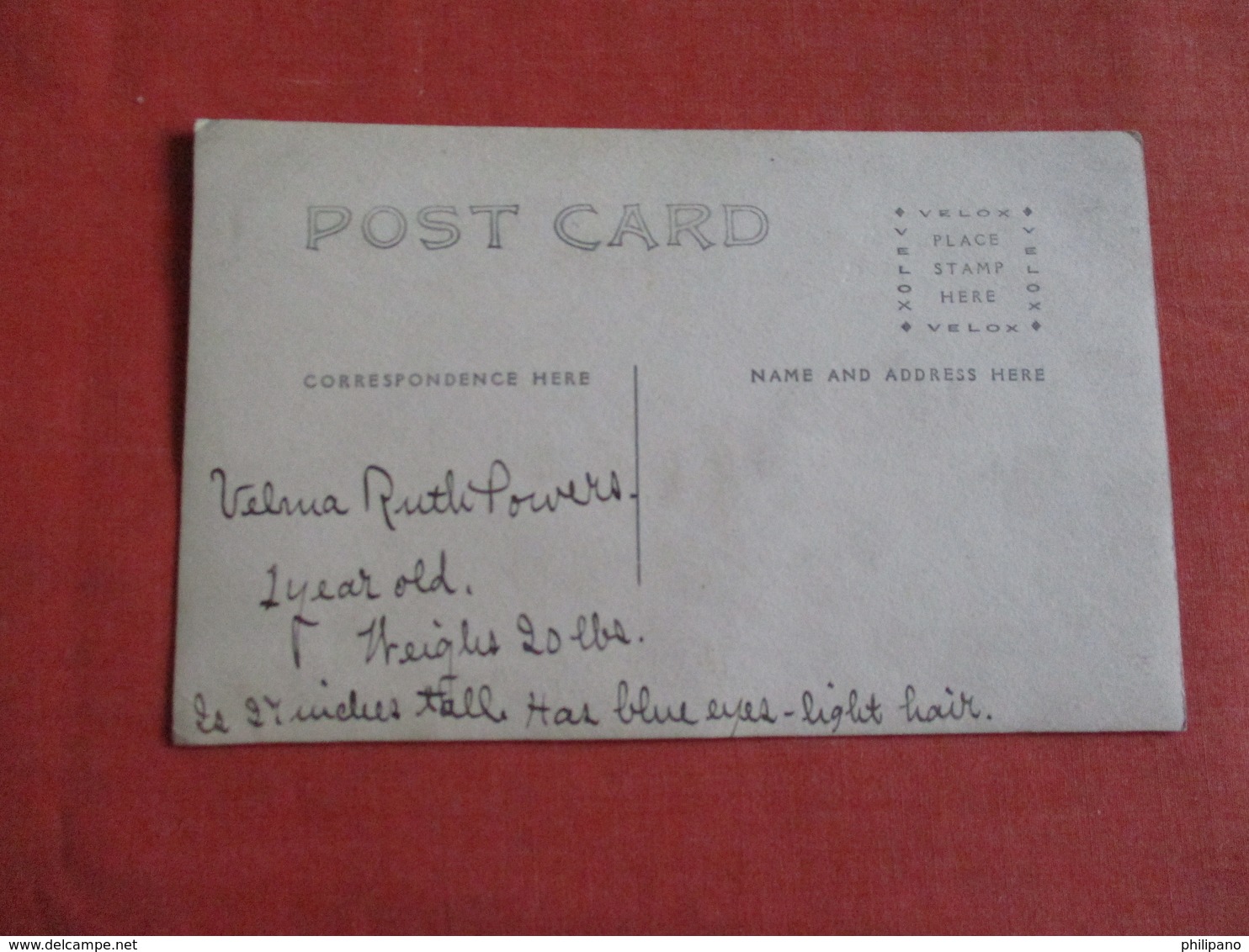 RPPC Velrma Ruth Powers  2 Years Old       Ref 3049 - Other & Unclassified