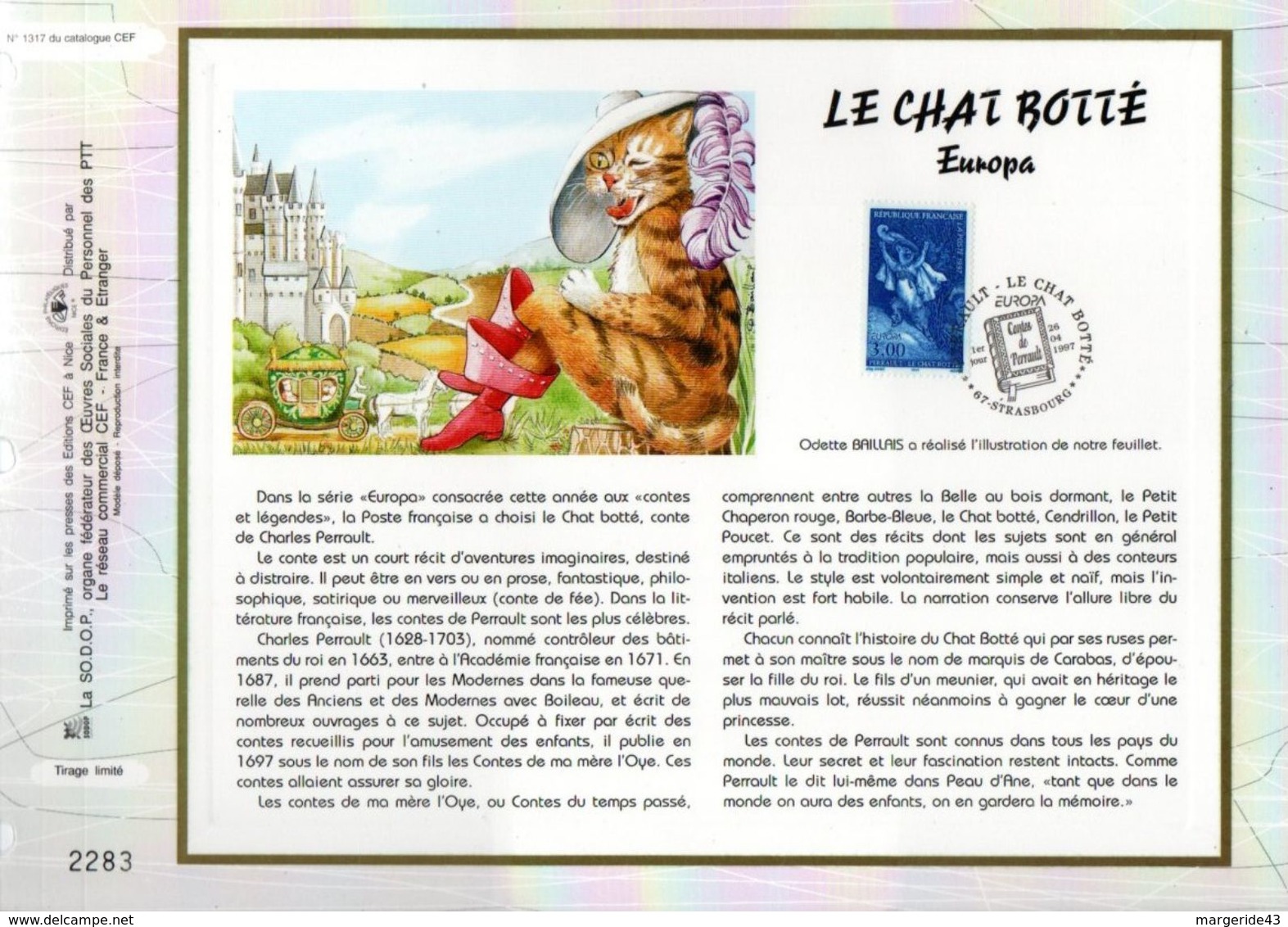 1997 DOCUMENT FDC EUROPA LE CHAT BOTTé DE PERRAULT - Documents De La Poste
