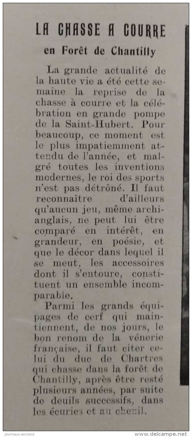 1903 FORET DE CHANTILLY - LA CHASSE A COURRE - DUC DE CHARTRES - SENLIS - 1900 - 1949