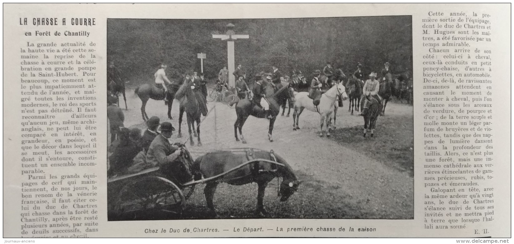 1903 FORET DE CHANTILLY - LA CHASSE A COURRE - DUC DE CHARTRES - SENLIS - 1900 - 1949