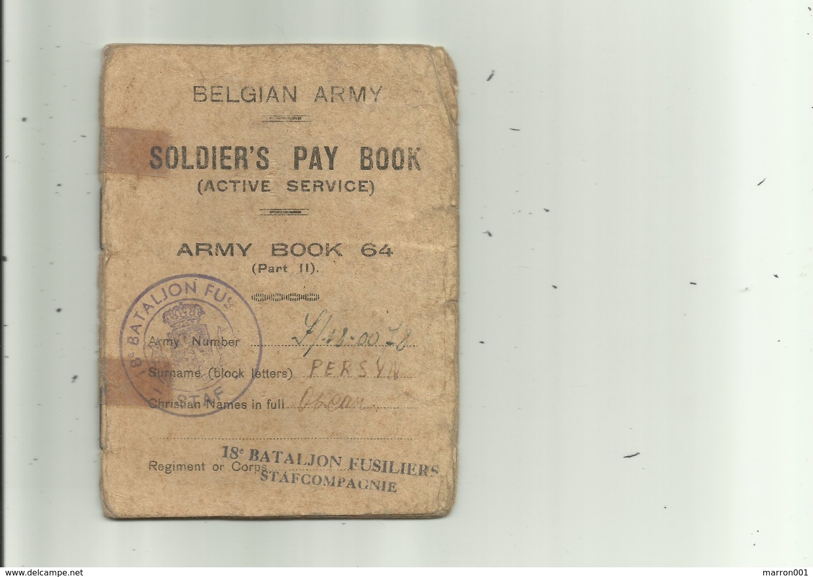 Belgian Army- Soldiers Pay Book , 1945 - Documentos Históricos