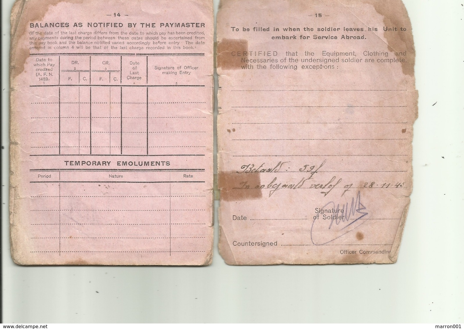 Belgian Army- Soldiers Pay Book , 1945 - Documentos Históricos