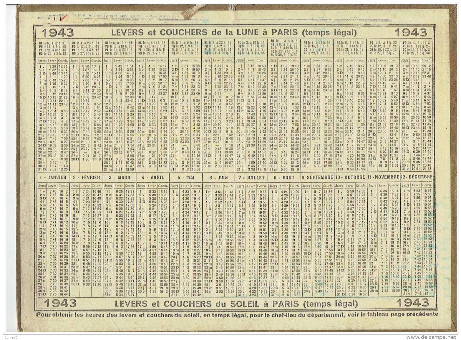 CALENDRIER - ALMANACH POSTES Et TELEGRAPHES 1943 - Moulin NOGENT LE RETROU - KINALDI - Grand Format : 1921-40