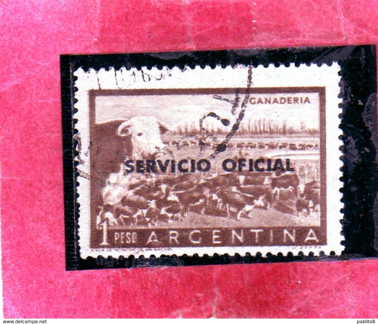 ARGENTINA 1959 LIVESTOCK GANADERIA BESTIAME OVERPRINTED SERVICE SERVIZIO SERVICIO OFICIAL PESO 1p USATO USED OBLITERE' - Officials