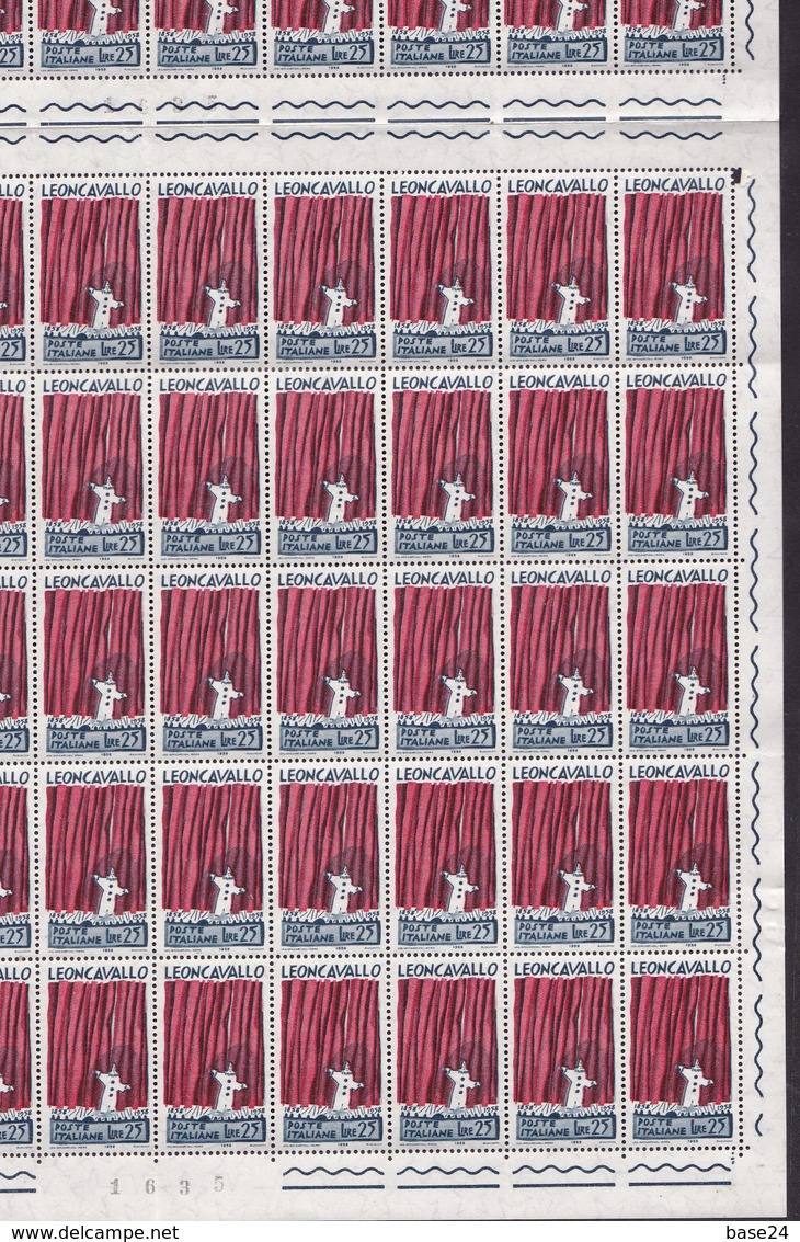 1958 Italia Italy Repubblica LEONCAVALLO 100 Serie In Doppio Foglio MNH** Double Sheet - Feuilles Complètes