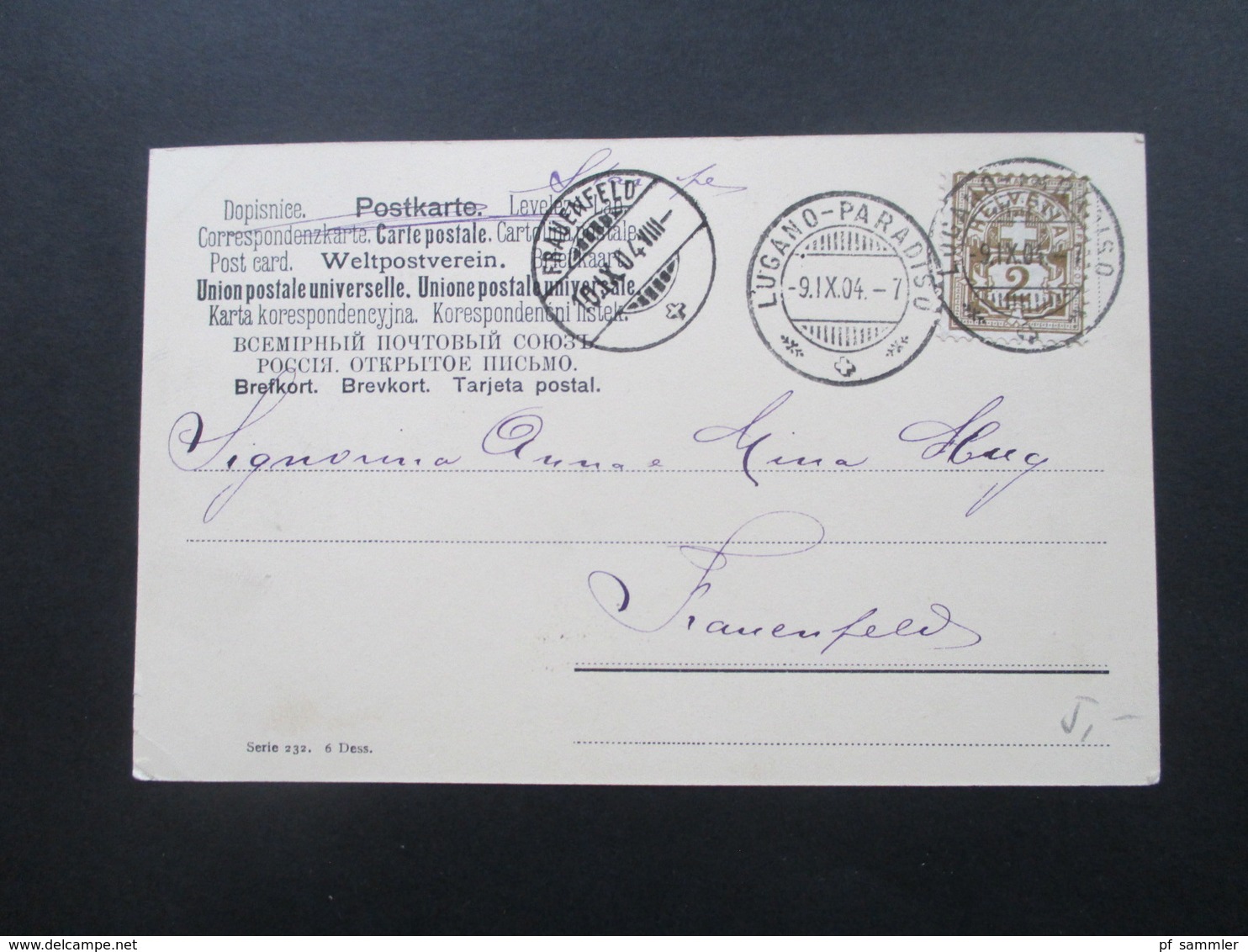 Postkarte Künstlerkarte 1904 Lugano Paradiso Nach Frauenfeld - Lettres & Documents