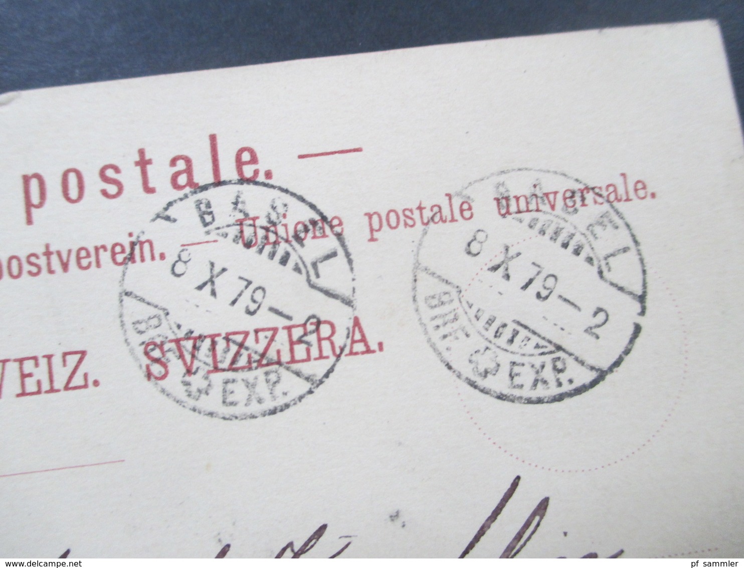 Postkarte / Ganzsache 1879 Schweiz Basel - Zell Im Wiesenthal Mit AK Stempel R3 Zell... Charles De Jean Preiswerk Bäle - Ganzsachen