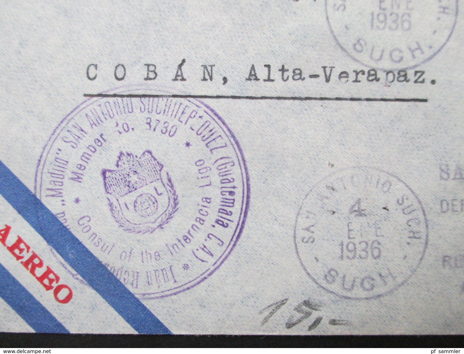 Guatemala 1936 Luftpostbrief. Marken Mit Rotem Und Schwarzem Aufdruck! Consul Of The Internacia Ligo - Guatemala