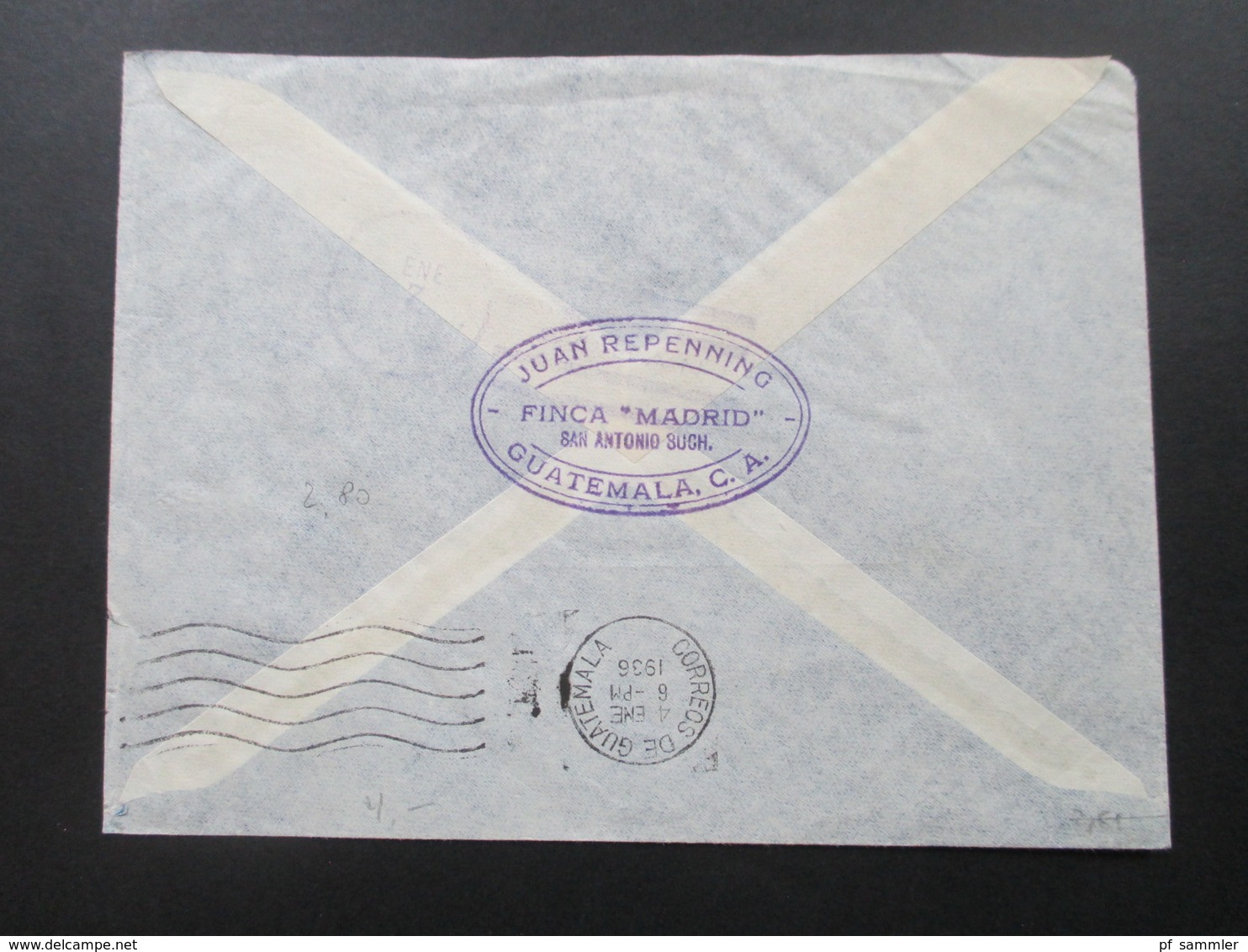 Guatemala 1936 Luftpostbrief. Marken mit rotem und schwarzem Aufdruck! Consul of the internacia Ligo