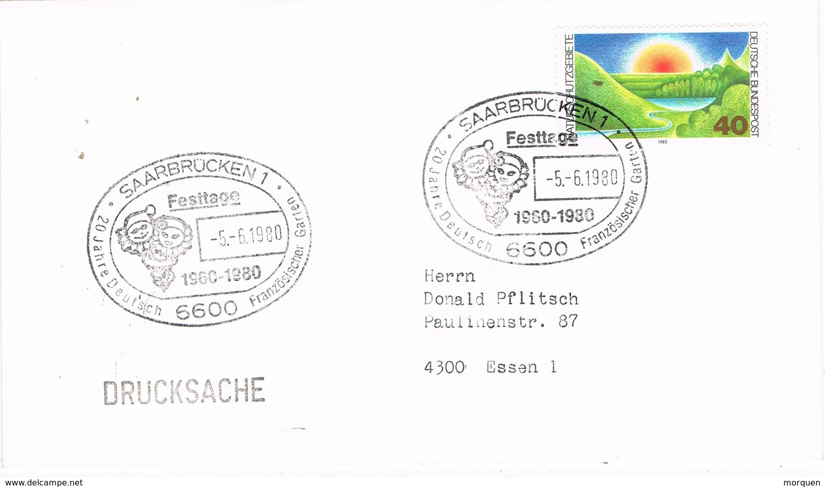 29756. Carta SAARBRUCKEN (Alemania Federal) 1980.  20 Jahre Franzosischer Garten - Cartas & Documentos