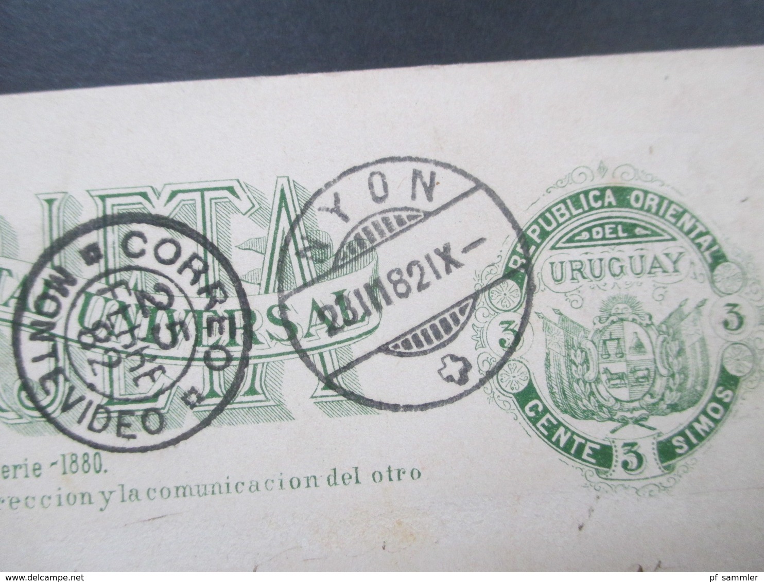 Uruguay Ganzsache 1882 Montevideo In Die Schweiz Stempel Nyon! 3 Stempel - Uruguay