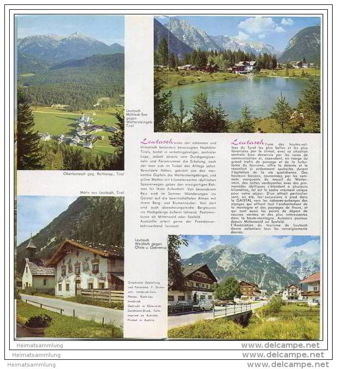 Leutasch - Faltblatt Mit 6 Abbildungen - Panorama Signiert F. Stummvoll - Ortsplan Und Zimmernachweis - Oesterreich