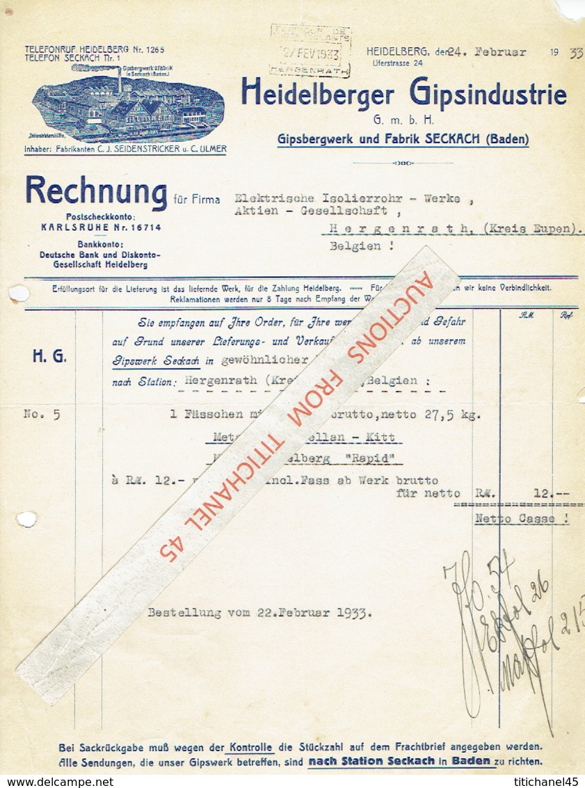 Brief 1933 HEIDELBERG - HEIDELBERGER GIPS-INDUSTRIE - Autres & Non Classés