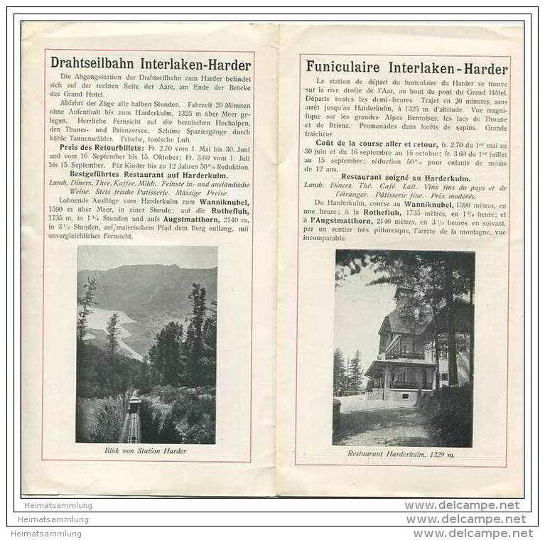 Harder-Bahn Interlaken Ca. 1910 - Faltblatt Mit 6 Abbildungen - Sommer-Fahrplan - Schweiz