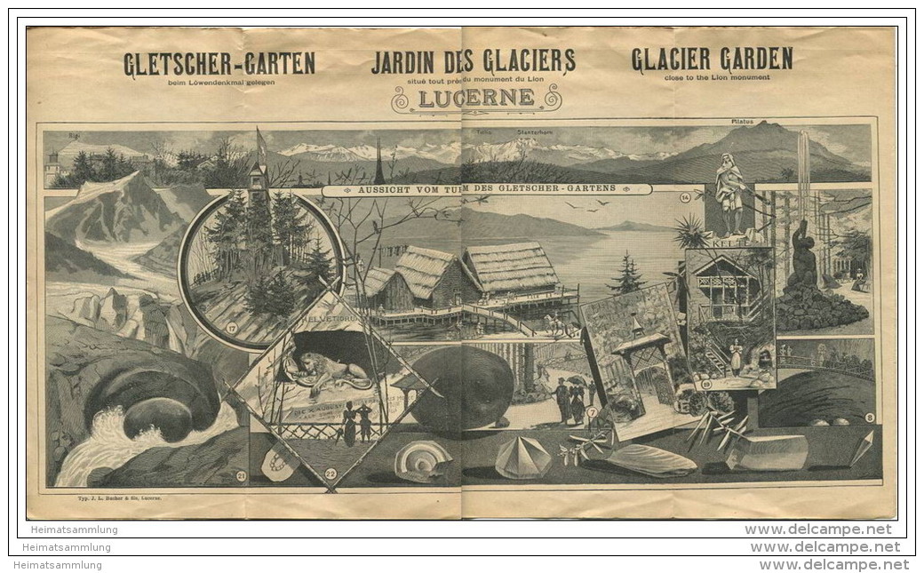 Schweiz - Gletschergarten 1900 - Faltblatt Mit 2 Abbildungen - Leichte Gebrauchsspuren - Tourism Brochures