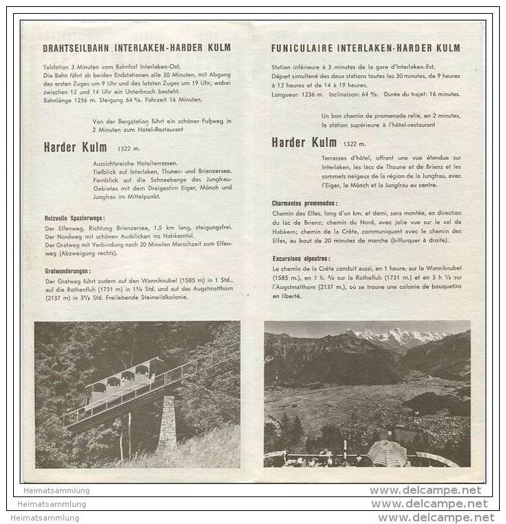 Schweiz - Harder-Bahn Interlaken 50er Jahre - Faltblatt Mit 6 Abbildungen - Panoramakarte / L. Koller - Reiseprospekte