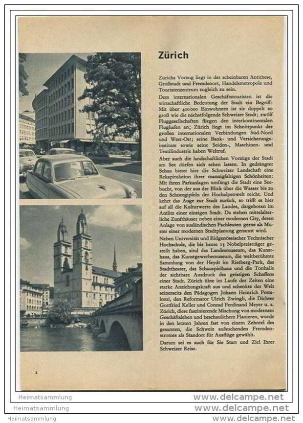 Schweiz - Zürich 60er Jahre - 16 Seiten Mit 11 Abbildungen - Lageplan - Werbung - Reiseprospekte
