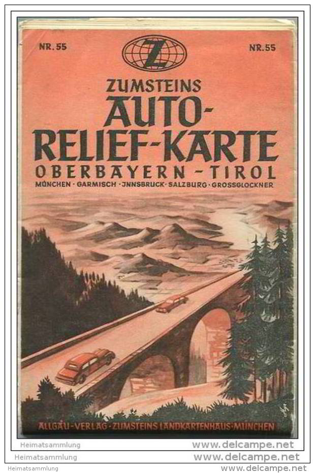 Zumsteins Auto Relief Karte Nr. 55 - Oberbayern Tirol - 1:250 000 - 94cm X 72cm - Mappemondes